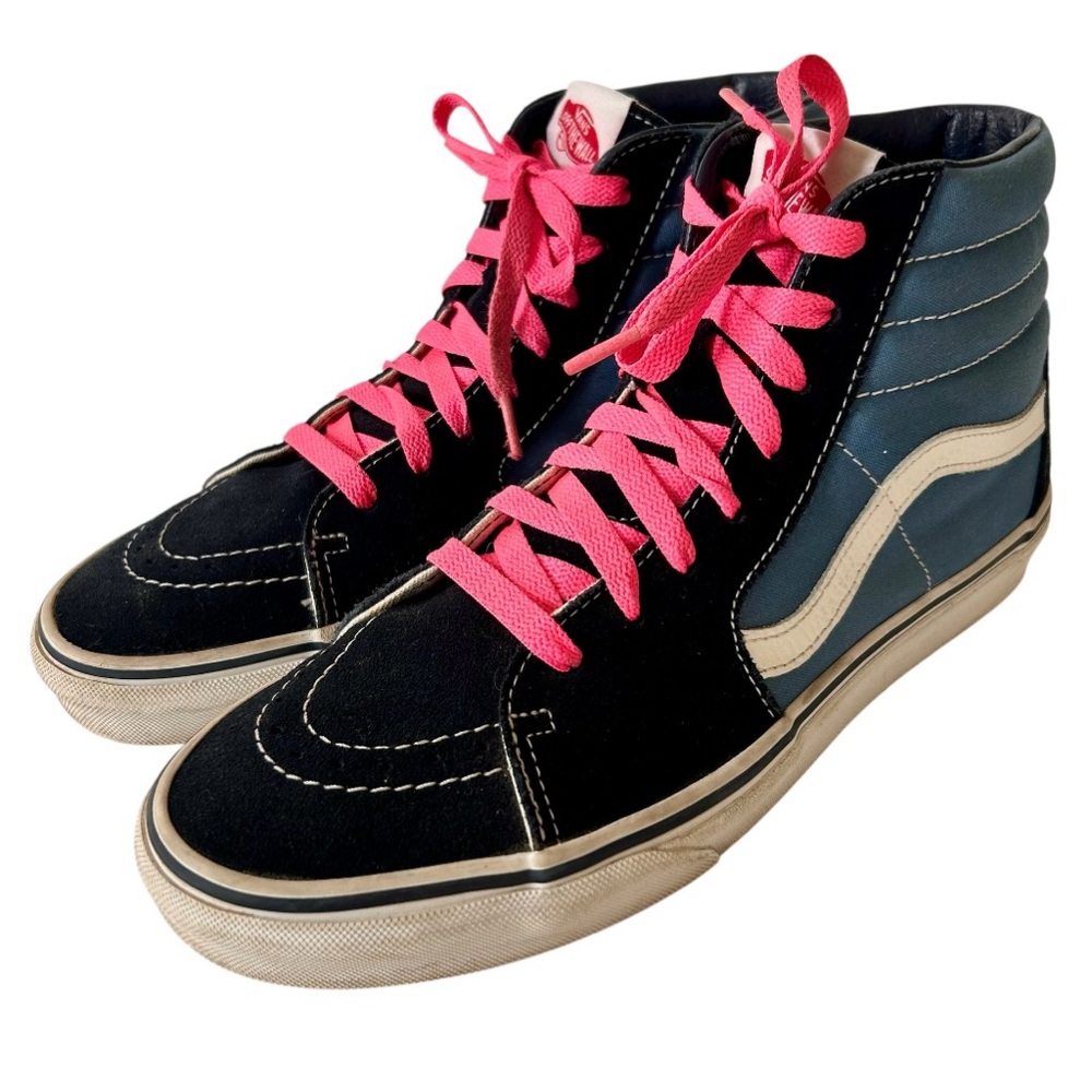 Vans Sk8 Hi Blue Black White Suede Canvas Sneaker Mens 8 Women’s 9.5 Unisex